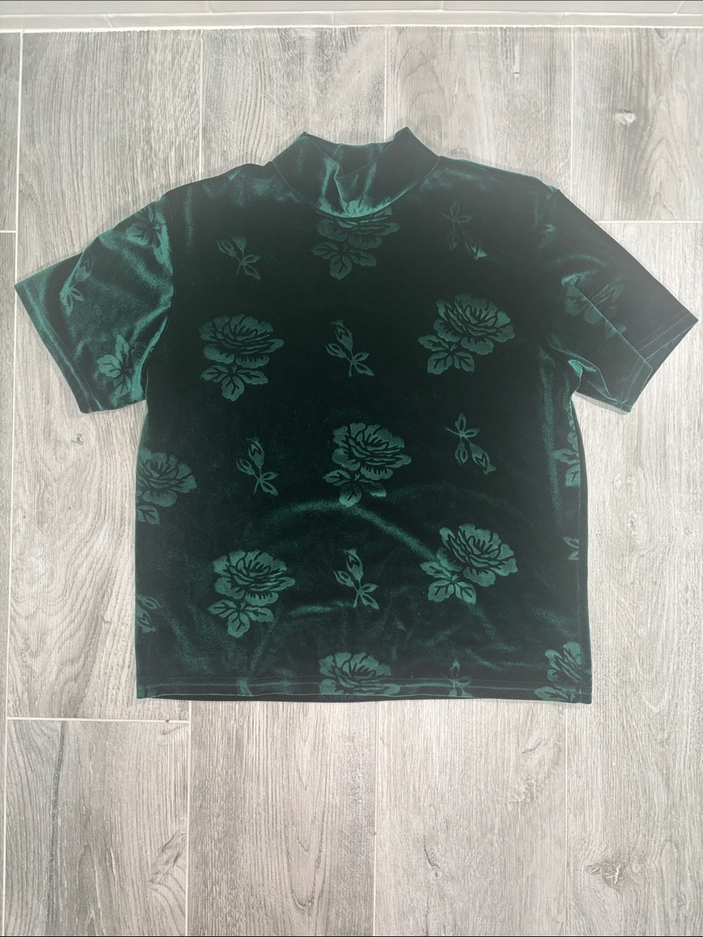 Vtg 90s Jaipur Velvet Mock Neck Rose Floral Top L Whimsygoth